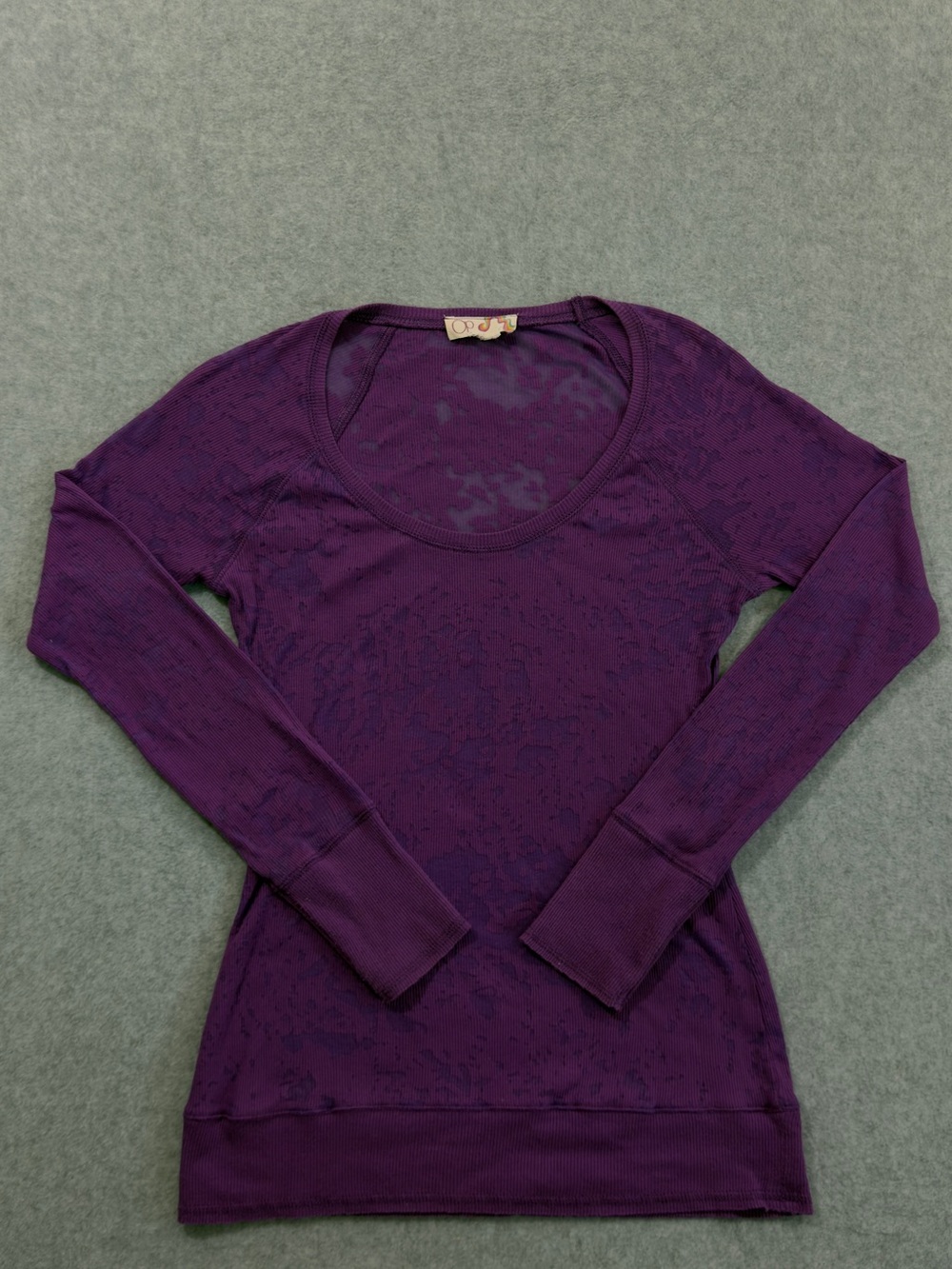 2000’s Y2K OP Sheer Purple Ribbed Long Sleeve Scoop Neck Long Sleeve Top